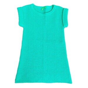 Benetton Girls M (7-8) Green Knit Sweater Dress Tunic Acrylic Wool Cap Sleeve